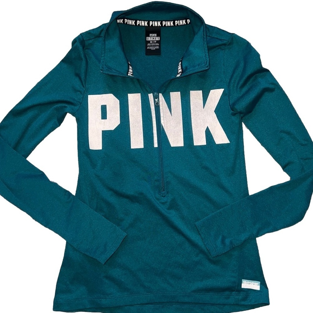 PINK Victoria's Secret Teal Quarter-Zip Pullover Like New!